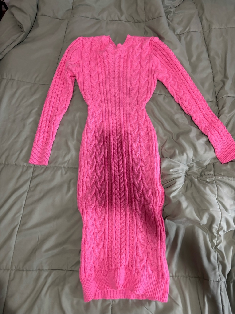 Pink Cable-Knit Long Sleeve Sweater Dress
